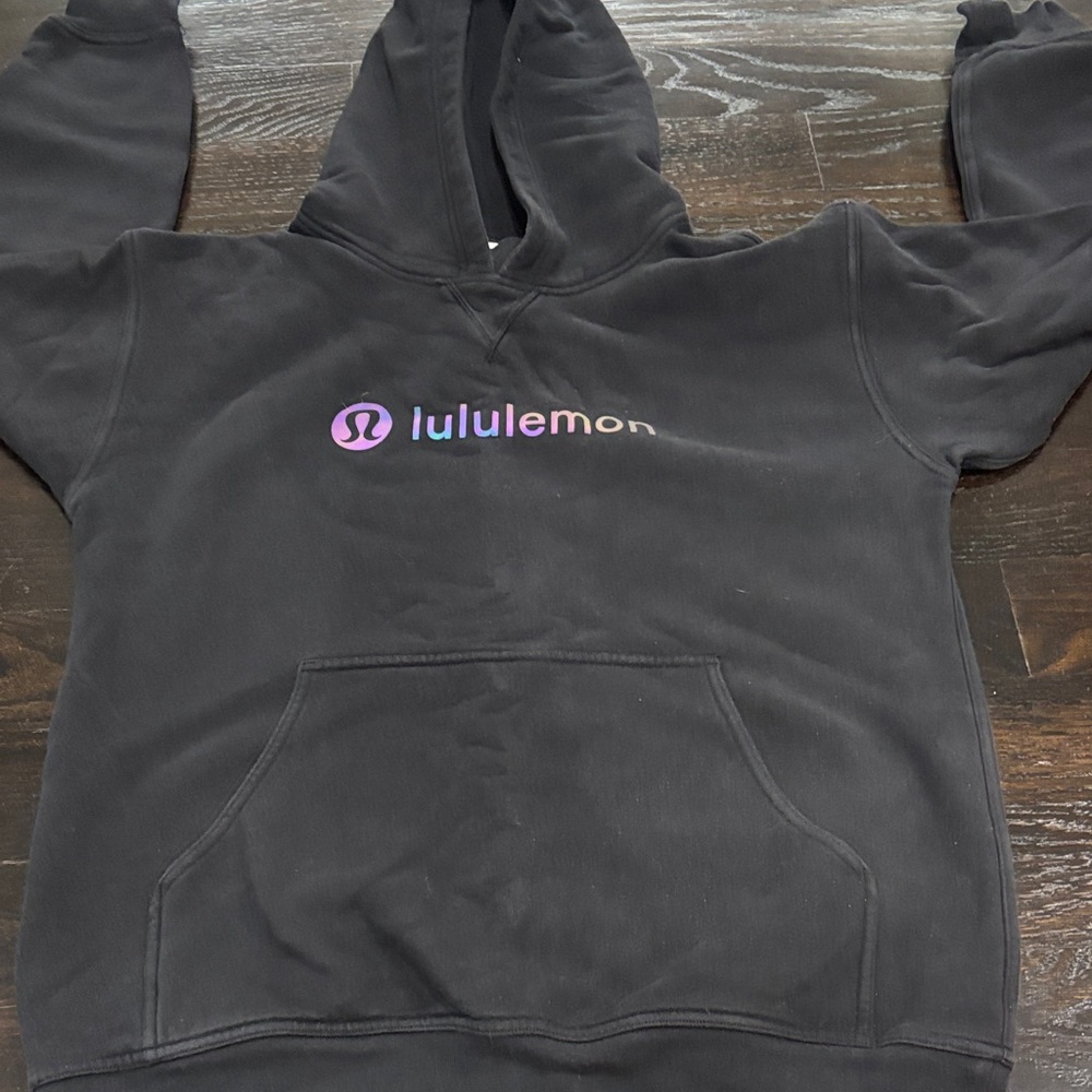 lululemon Black Hoodie with Purple-To-Teal Gradient Logo